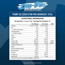 Load image into Gallery viewer, PUMP 3G PRE WORKOUT 375G CAFFEINE FREE